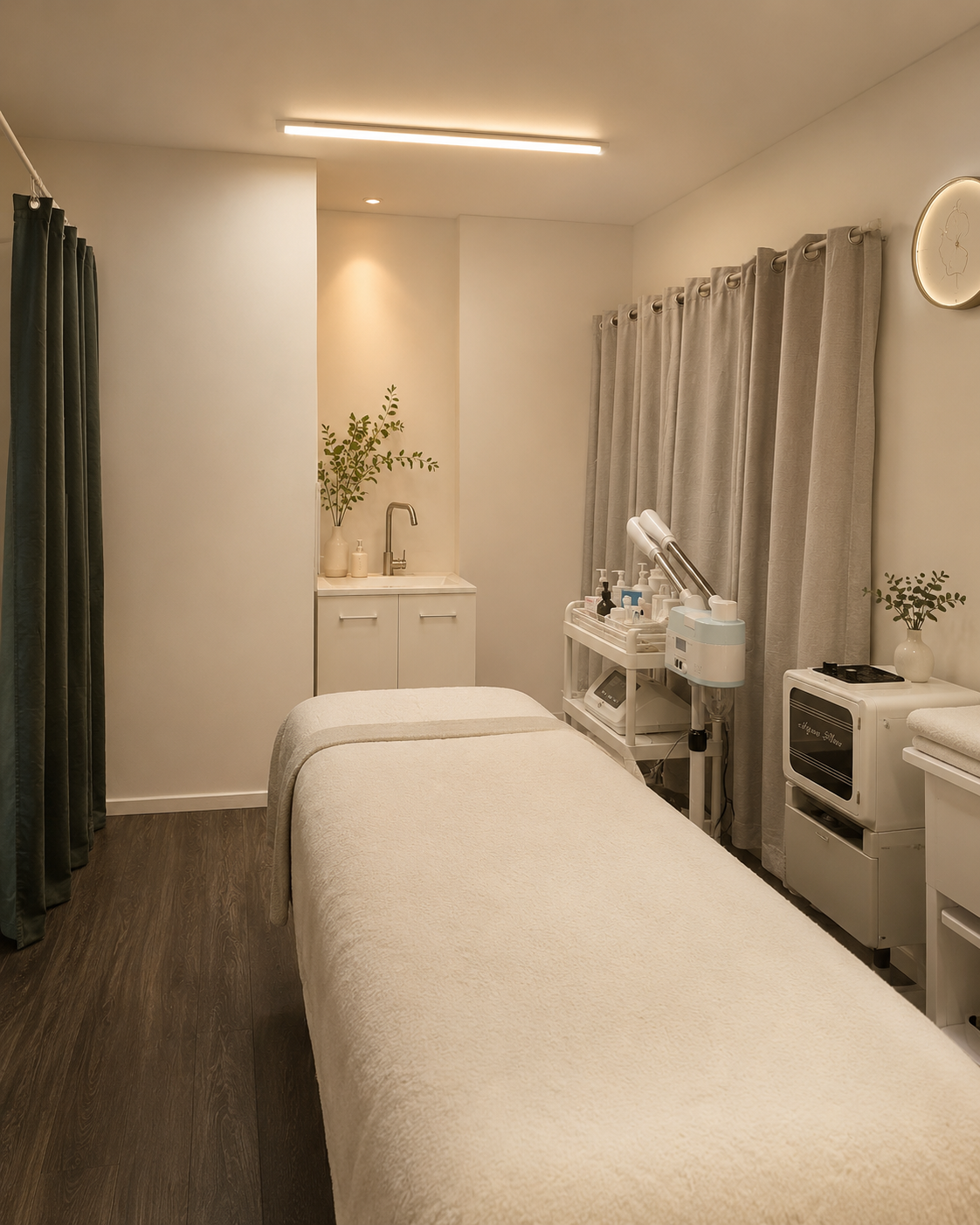 The calm, neutral YUNARA treatment room