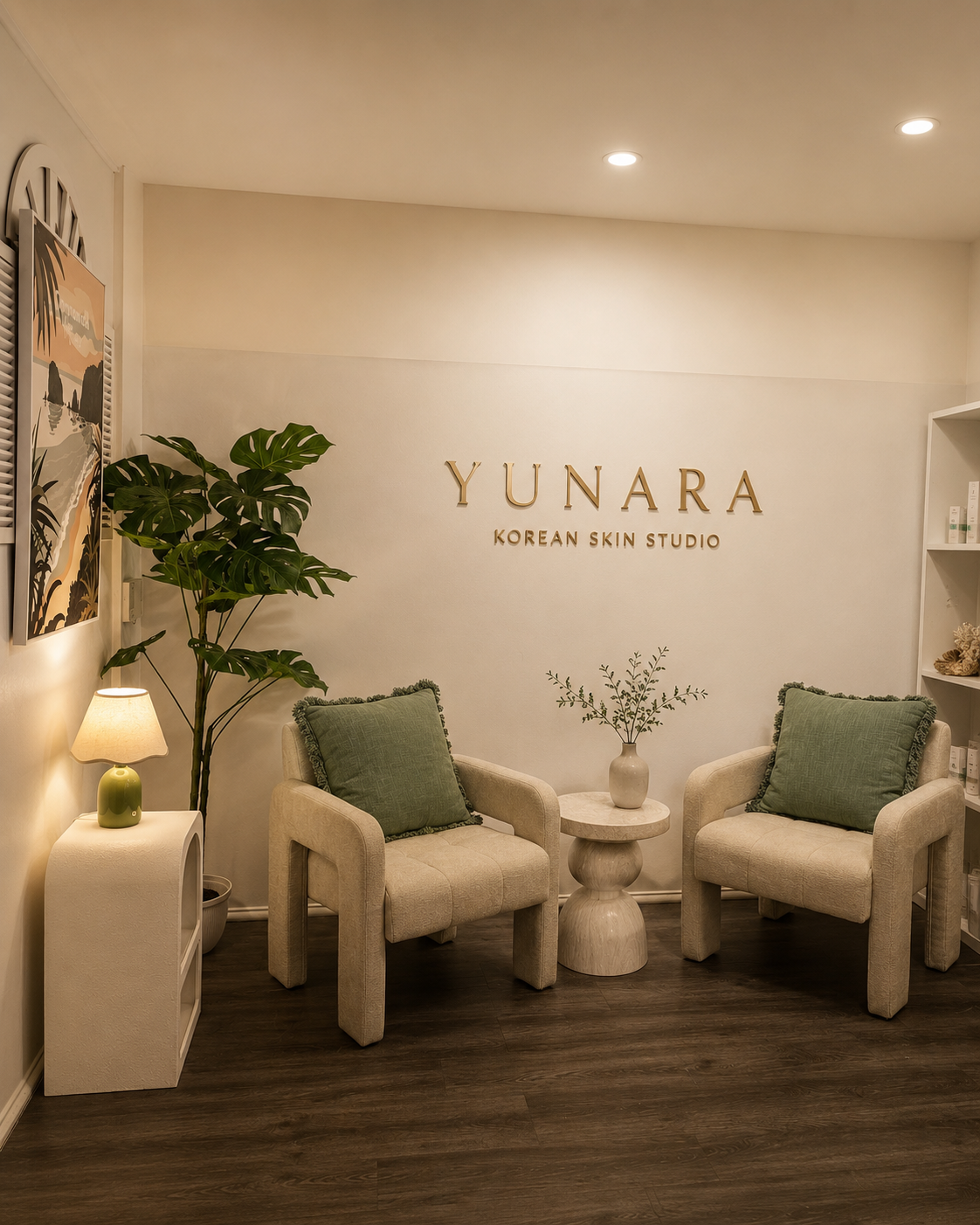 YUNARAのブランドイメージに描かれた、穏やかなラウンジ空間。